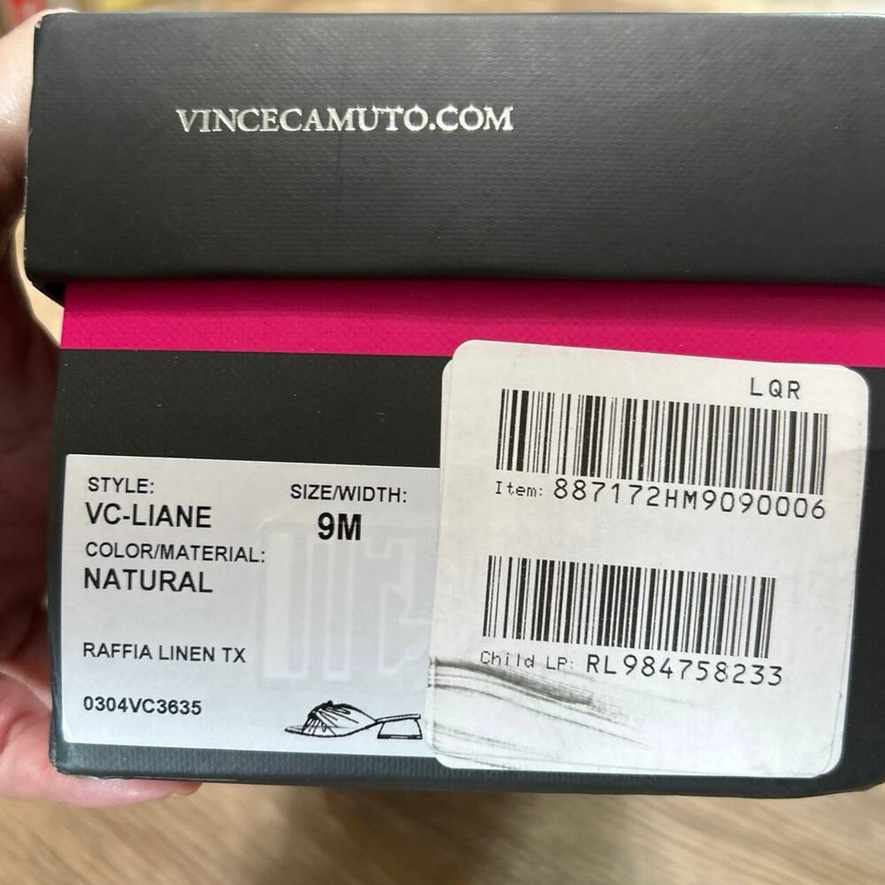 Vince Camuto Liane Natural Linen Raffia Slide Sandals Gold Ring Round Heel New 9 - Picture 14 of 14
